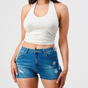 White Halter Neck Crop Top